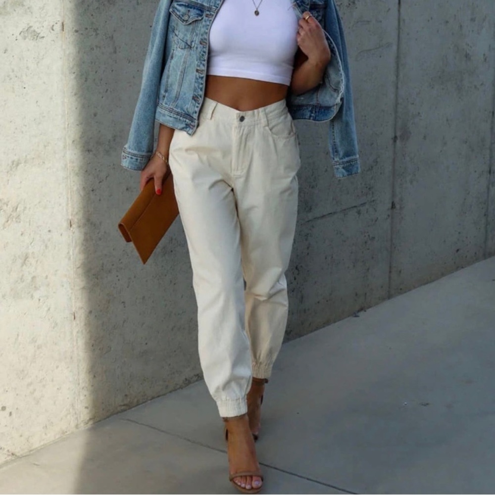 VICI Rhode Island High Waisted Jogger Pants Cream Small S - Picture 8 of 8